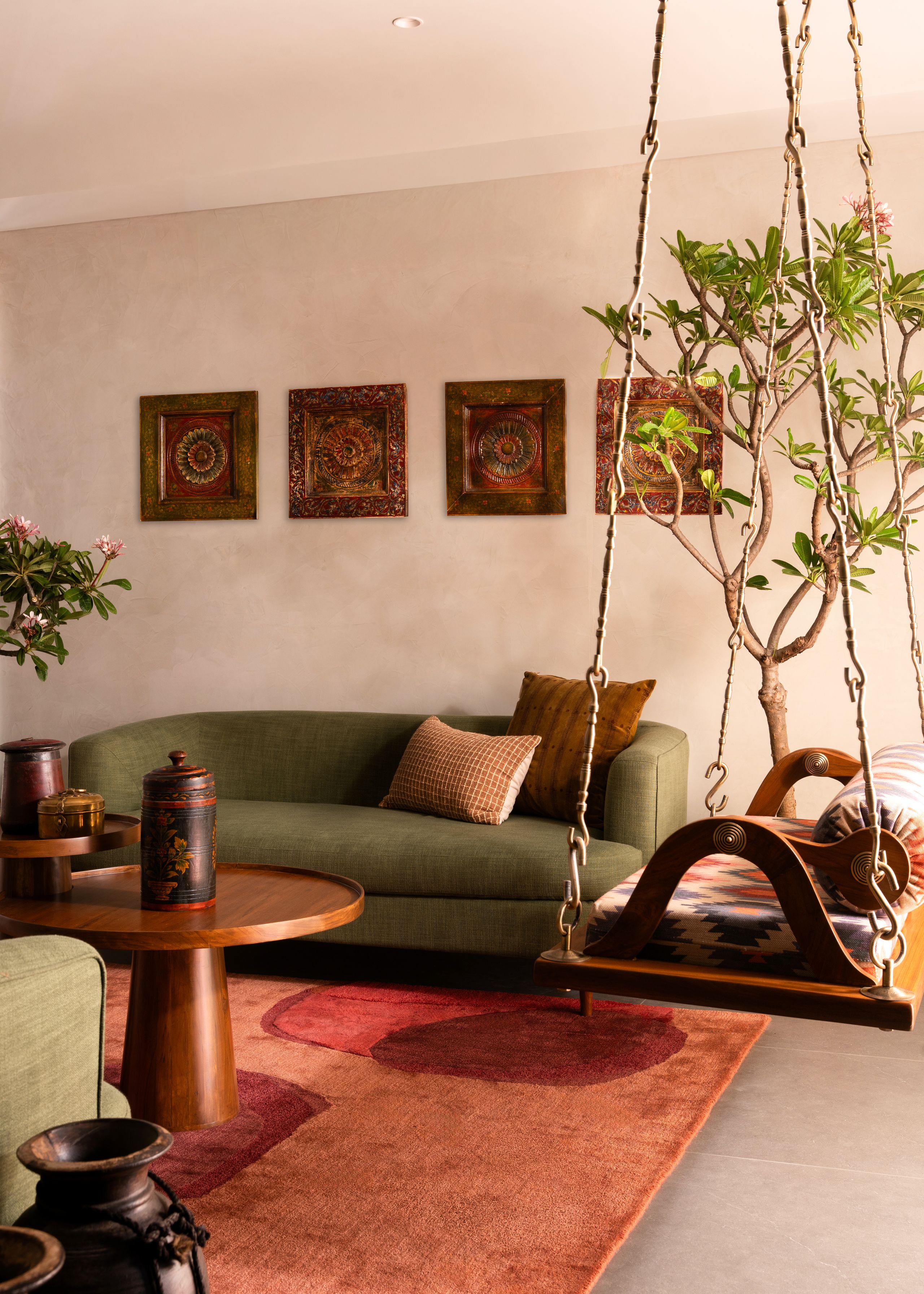 Soft-grey Pune home with a traditional oonjal swing, Imprints of Belonging